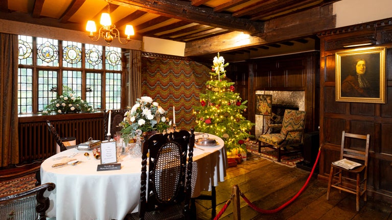 The Dining Room at Packwood, Warwickshire, decorated for Christmas